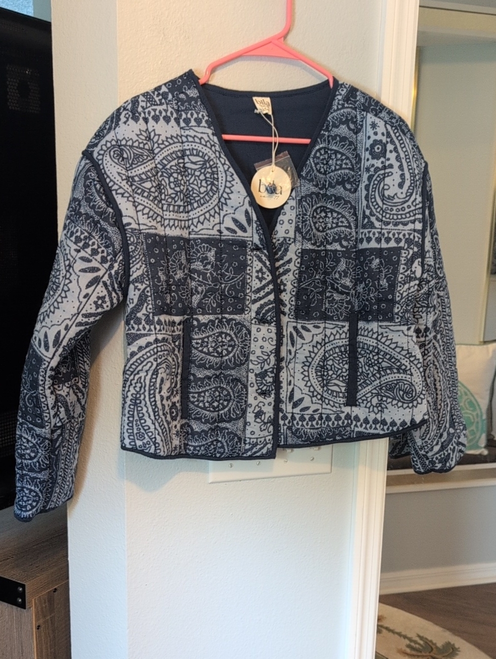 Navy Patchwork Paisley Quilted Jacket - Women's Brand New